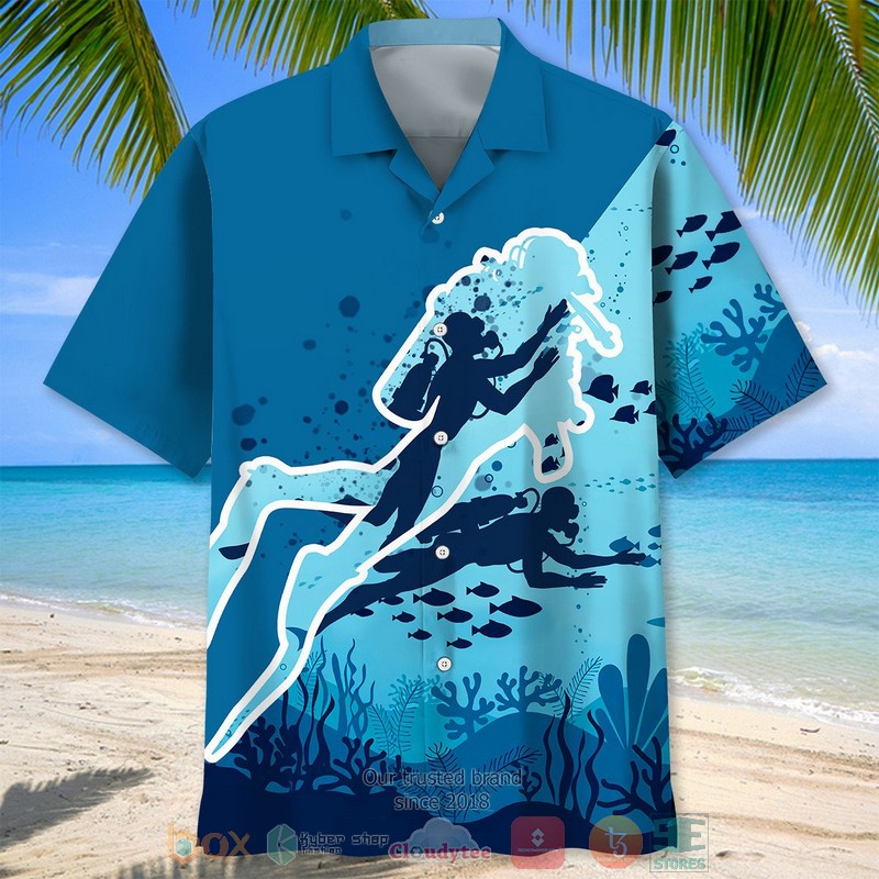 NEW Scuba Diving blue Hawaiian Shirt 2