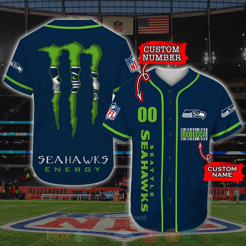 BEST Seattle Seahawks, Monster Energy Custom AOP Baseball Jersey word3