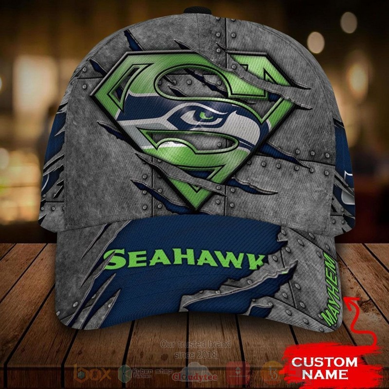 BEST Seattle Seahawks NFL Team Superman Custom Name 3D Cap word2