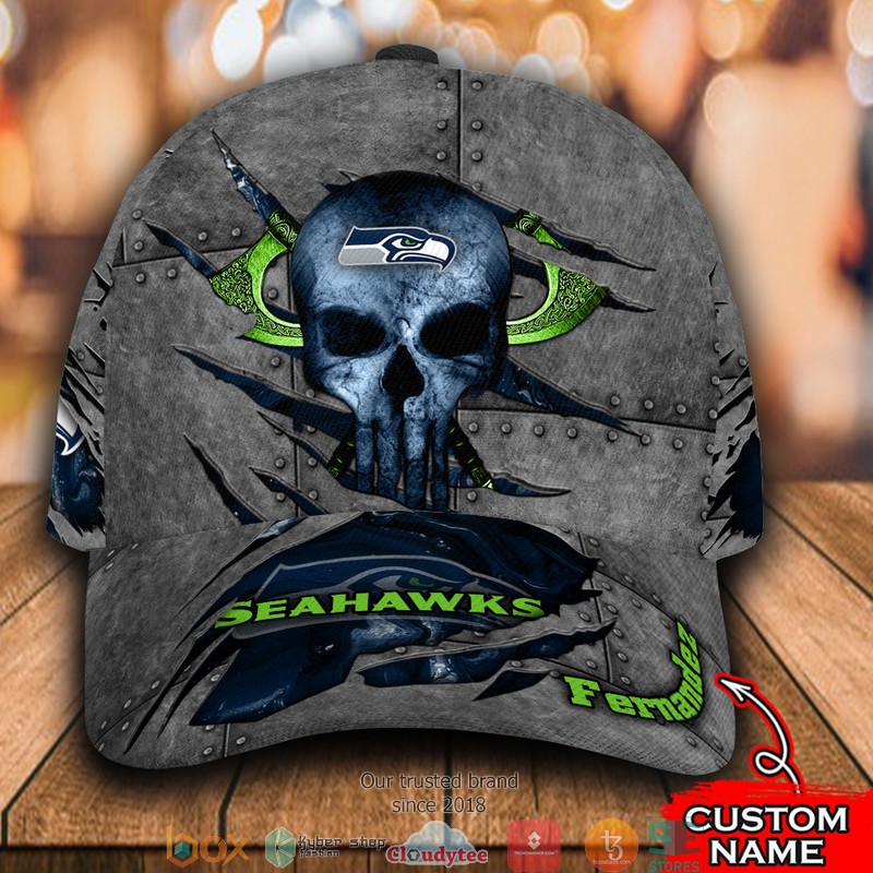 Seattle Seahawks Skull NFL Custom Name Cap