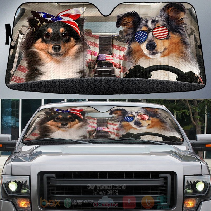 BEST Shetland Sheepdog American Flag Independence Day Car Windshield Sunshade