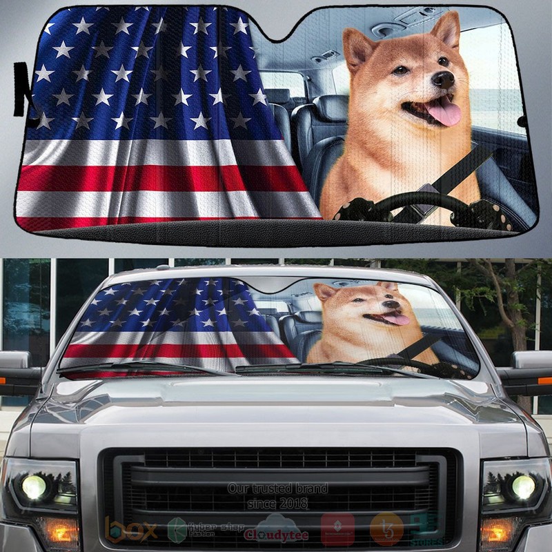 BEST Shiba Inu And American Flag Independent Day Car Windshield Sunshade