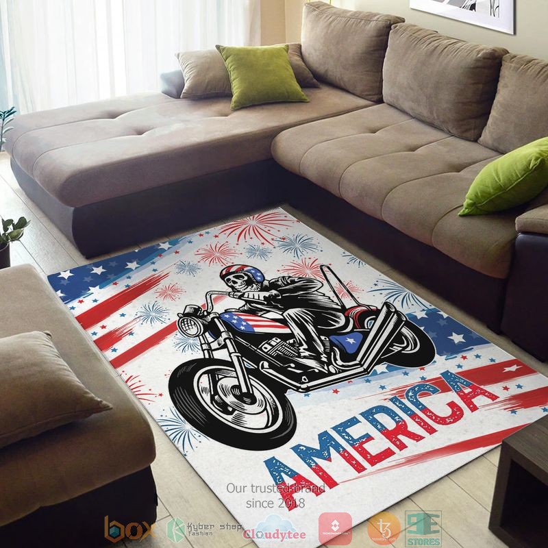 Skeleton ride motorbike America America Independence day Rug