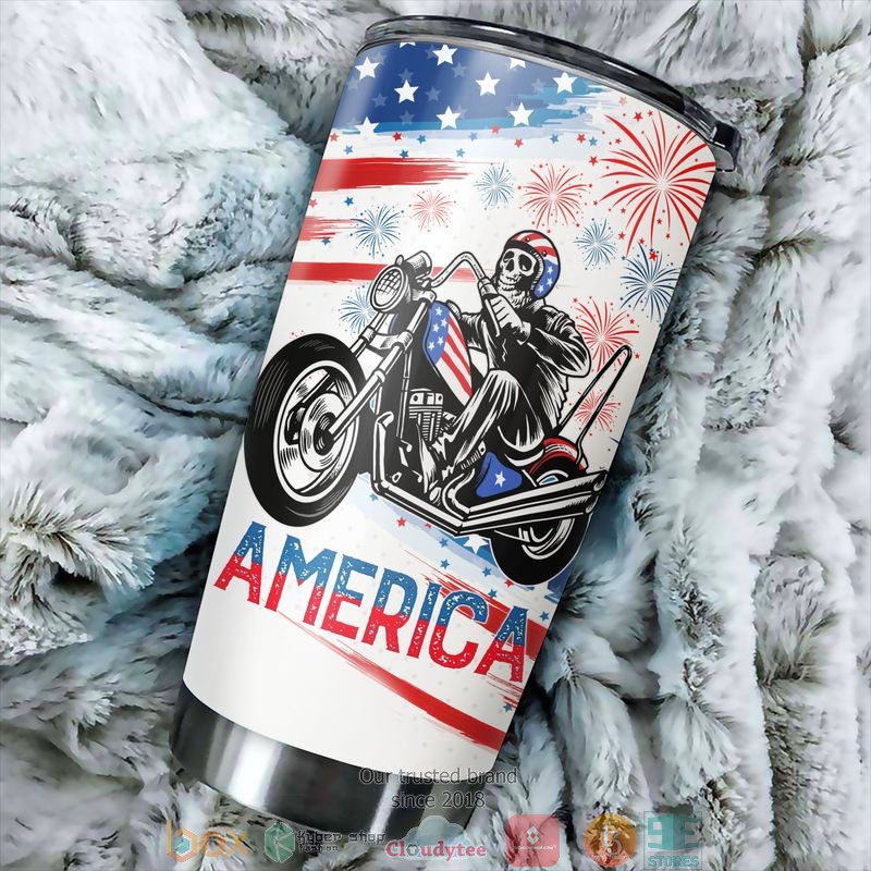 Skeleton ride motorbike America Independence day Tumbler