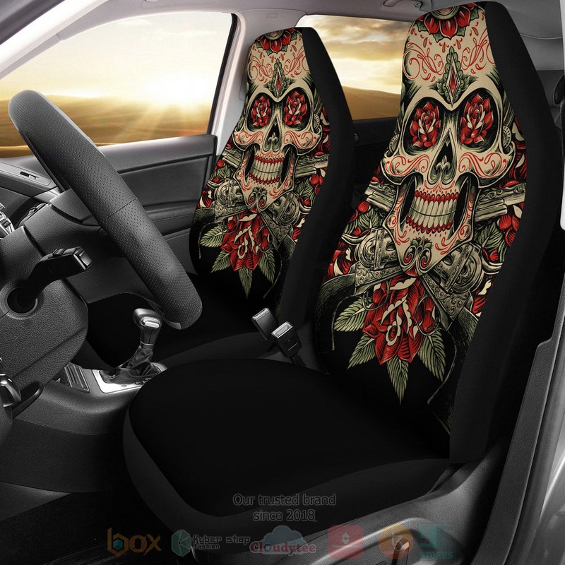 BEST Skull And Roses Luxury Car Seat Covers