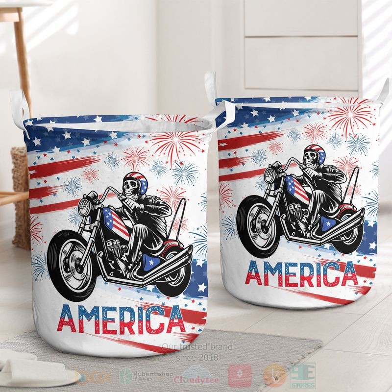 BEST Skull Biker America Independence Day Clothes Basket