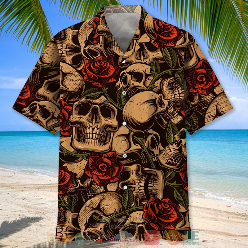 NEW Skull With Roses Hawaiian Shirt 3