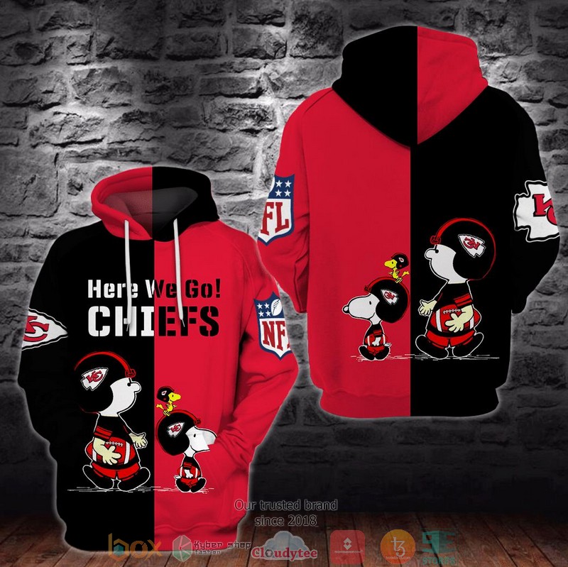 NEW Snoopy Charlie Brown Kansas City Chiefs Here we go 3D Hoodie word1