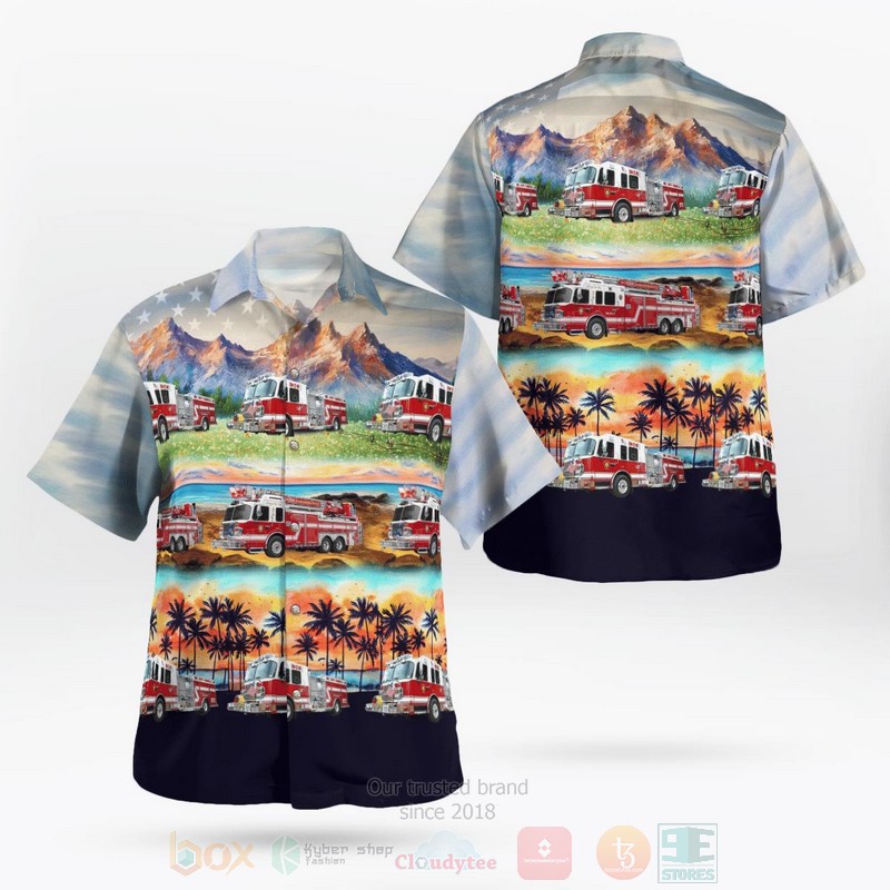 BEST South Farmingdale Fire Department, Farmingdale, New York Fleet 3D Aloha Shirt word2