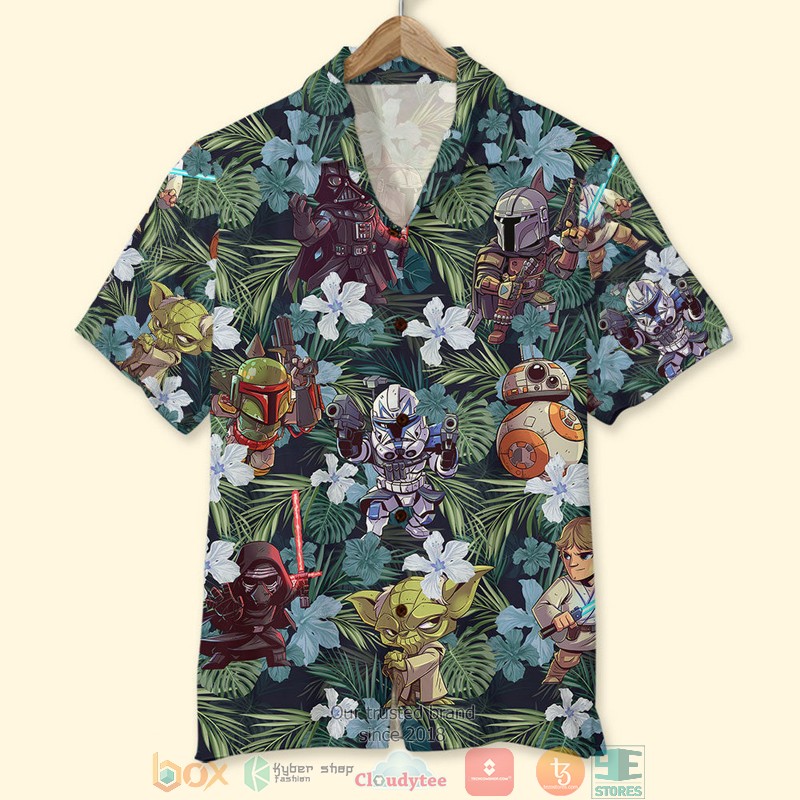 HOT Star Wars Characters Blue Flower Pattern Hawaii Shirt word1