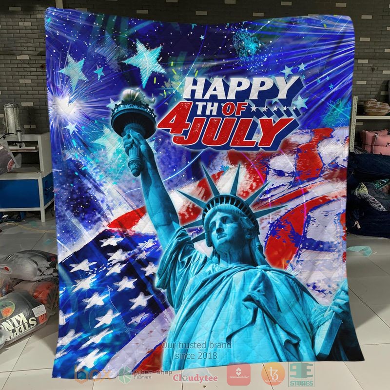 HOT Statue of Liberty Happy 4th July Art Blanket Quilt word3