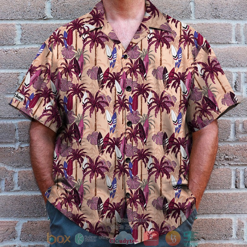 Surfing Palm Trees Background Hawaiian Shirt