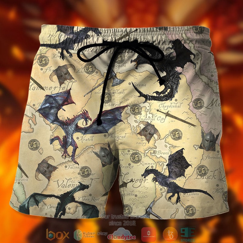 T.E.S. Game Skyrim The Game with Dragons and Old Tamriel Map Pattern Hawaiian Shirt, Short 5 T.E.S. Game Skyrim The Game with Dragons and Old Tamriel Map Pattern Hawaiian Shirt, Short word3