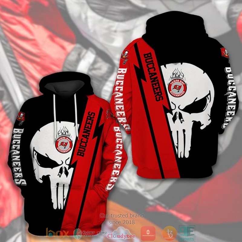 NEW Tampa Bay Buccaneers Punisher Skull black red 3D Hoodie