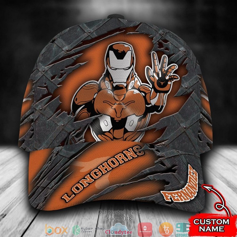Texas Longhorns Iron Man NCAA1 Custom Name Cap word2
