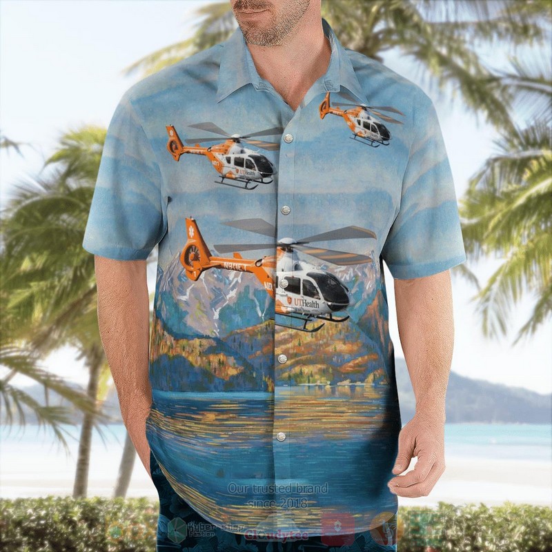 BEST Texas, UT Health East Texas Air 1 EC135 Helicopter 3D Aloha Shirt word2