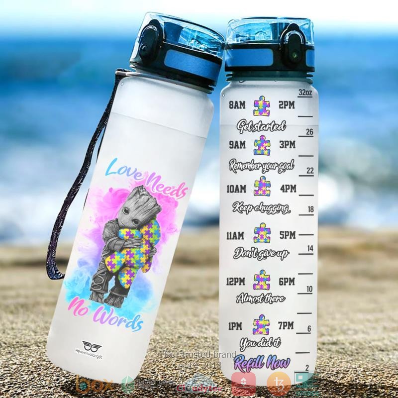 The Groot Autism Love Needs No Words Water Bottle