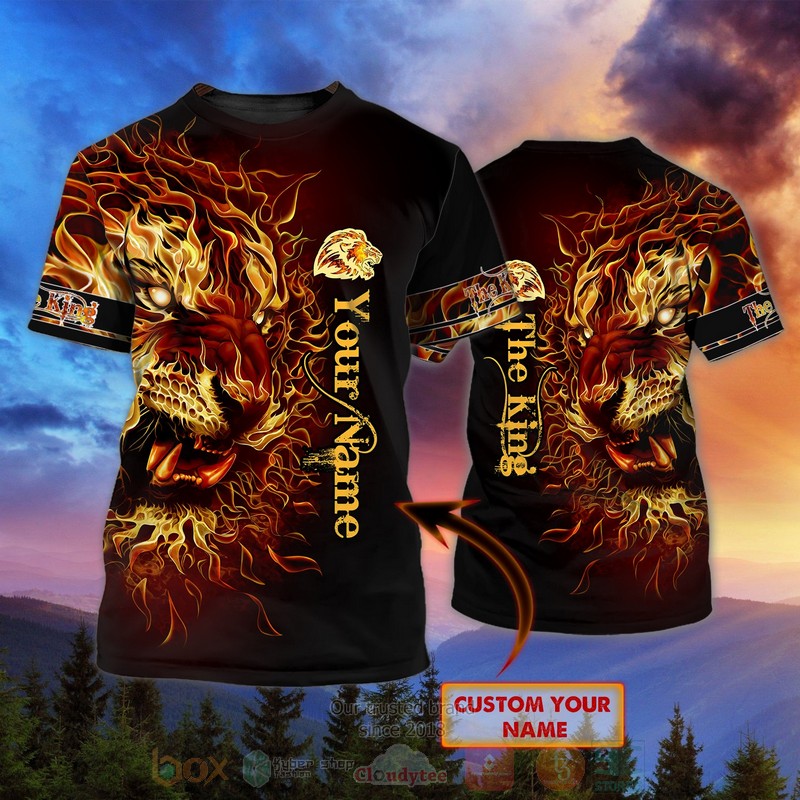BEST The King Lion Fire Custom Name Black 3D Printing T-Shirt word3