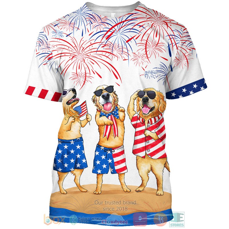 NEW Three Golden Retriever Independence Day Is Coming Hawaii Shirt, Shorts word3