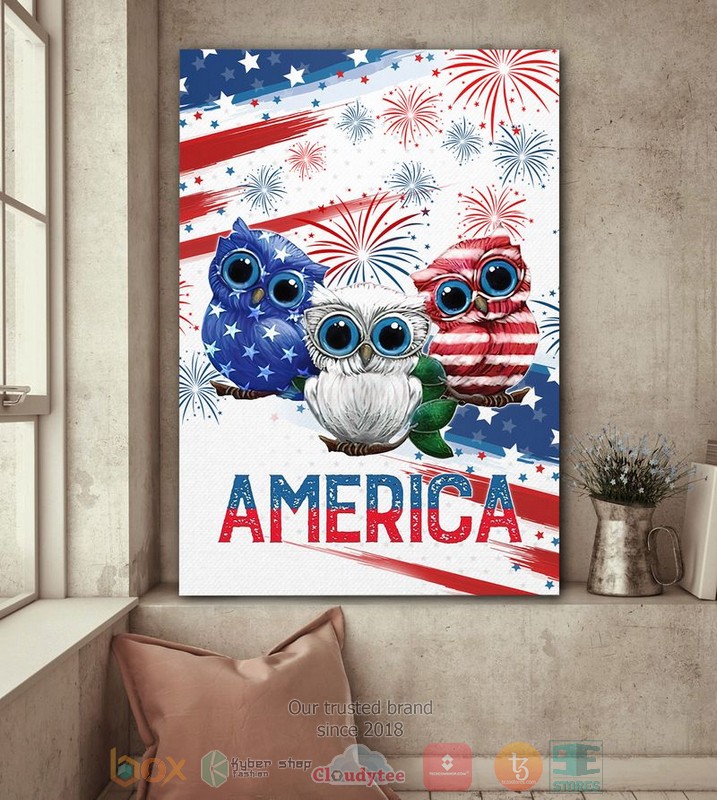HOT Three Owl America Independence Day Canvas