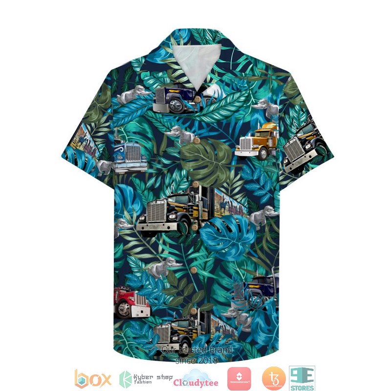 Trucker With Semitruck And Rubber Duck Hawaiian shirt word2