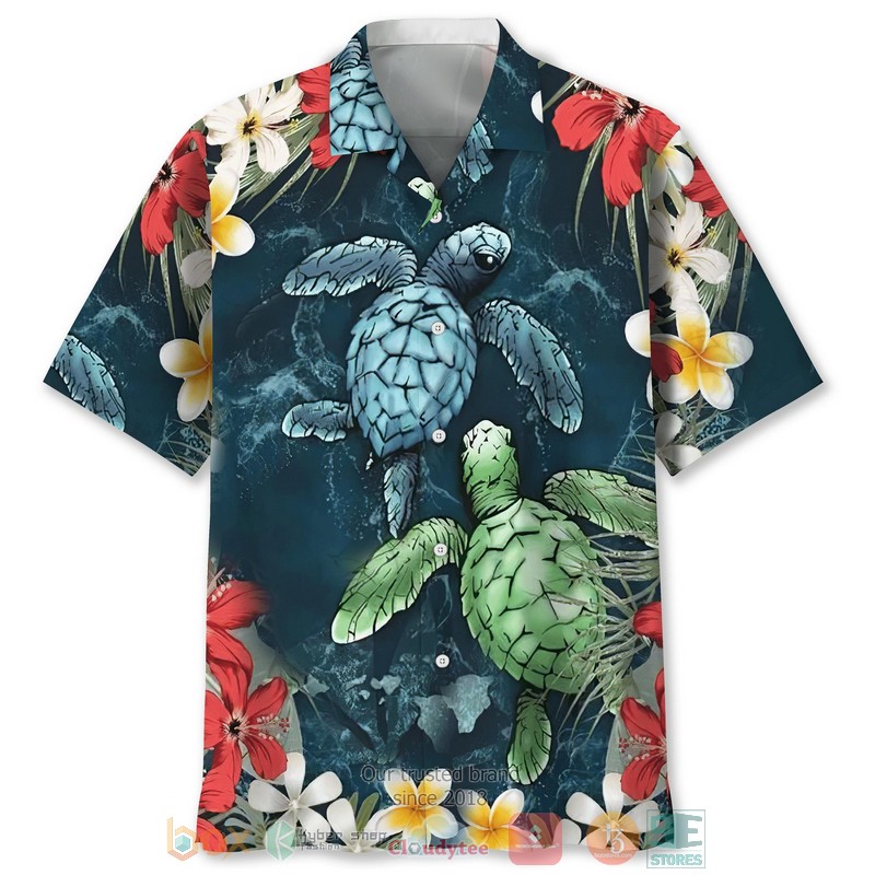 NEW Turtle tropical flowers Hawaiian Shirt 1