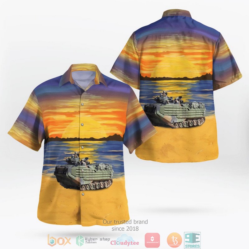 NEW U.S. Marine Corps Assault Amphibious Vehicle AAV Beach Sunset Aloha Shirt 12