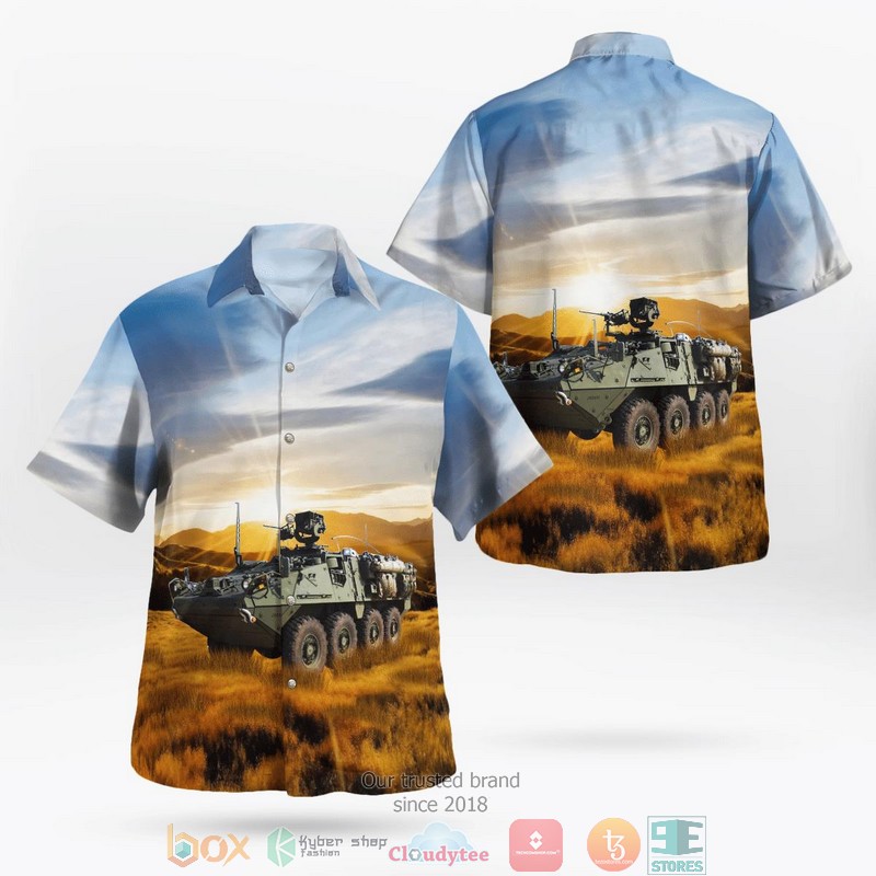 NEW US Army M1127 Reconnaissance Vehicle RV blue Aloha Shirt word1