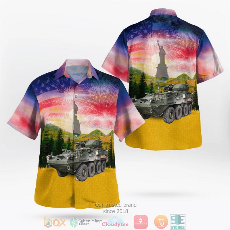 NEW US Army M1296 Dragoon Armored Personnel Carrier Independence Day Aloha Shirt word2