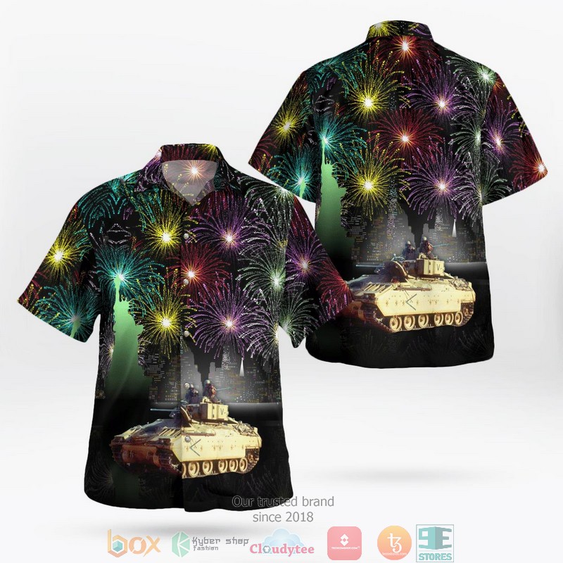 NEW US Army M2 M3 Bradley Fighting Vehicle Firework 4th Of July Aloha Shirt word3