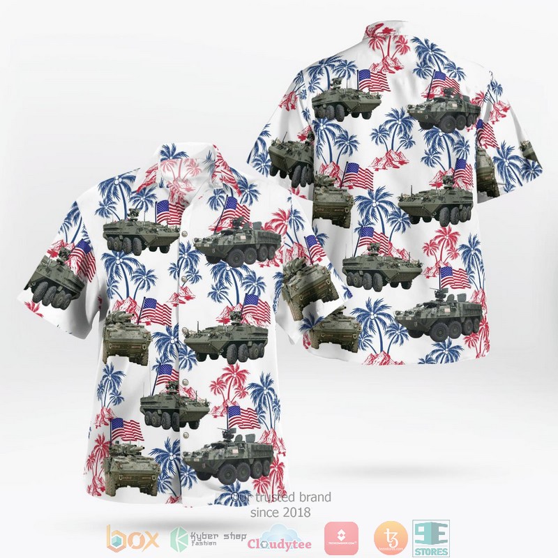 NEW US Army Stryker Tank 4th Of July Aloha Shirt word1