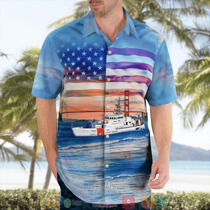 NEW US Coast Guard USCGC Raymond Evans WPC-1110 Independence Day Golden Gate Bridge Aloha Shirt word1