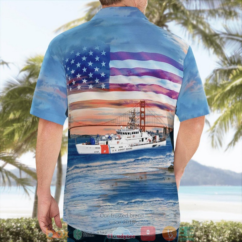 NEW US Coast Guard USCGC Raymond Evans WPC-1110 Independence Day Golden Gate Bridge Aloha Shirt word1