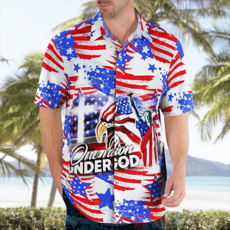 BEST US Eagle Cross Freedom Flag One Nation Under God 3D Aloha Shirt word2