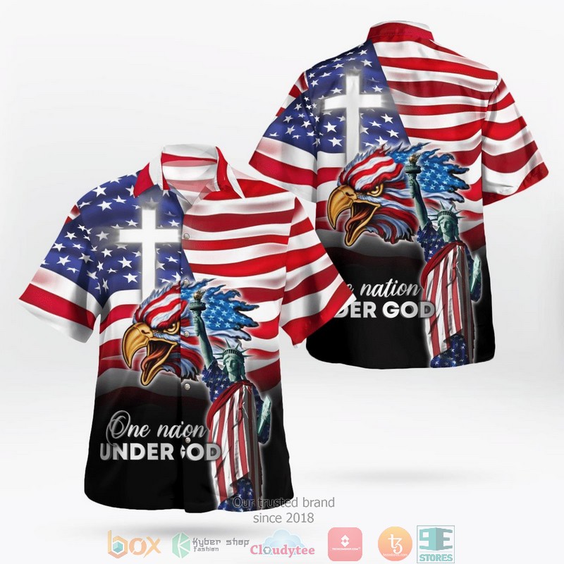 NEW US Eagle Cross Freedom Grommet Flag One Nation Under God Aloha Shirt word2