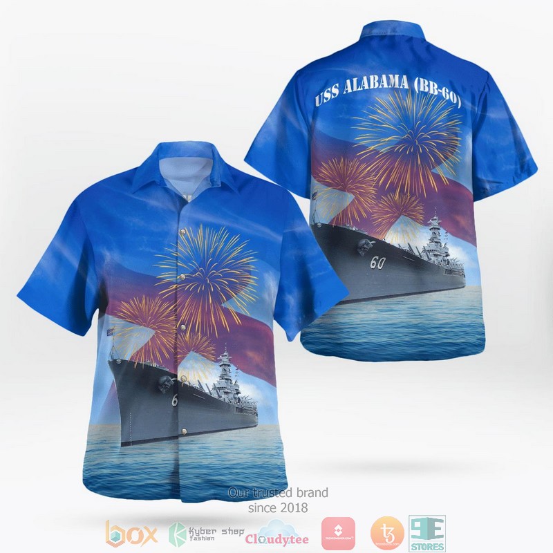 NEW US Navy USS Alabama BB-60 4th Of July Aloha Shirt word1