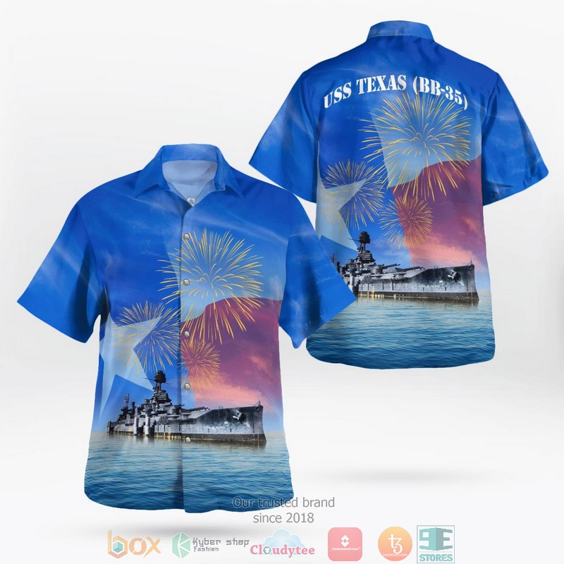 NEW US Navy USS Texas BB-35 4th Of July Aloha Shirt word3