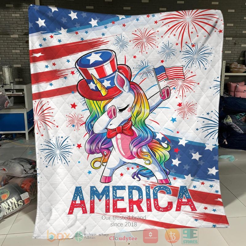 HOT Unicorn America Independence Day Blanket Quilt word3