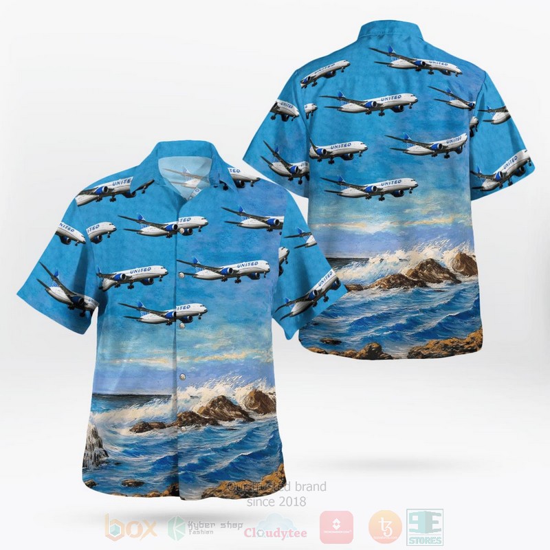 BEST United Airlines Boeing 787-9 Dreamliner 3D Aloha Shirt word2