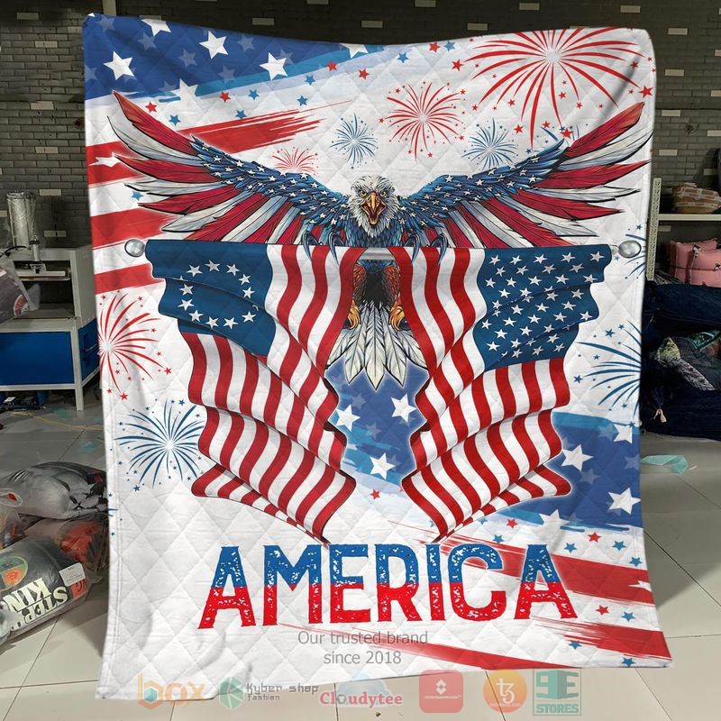 HOT United States Flag Eagle America Independence Day Blanket Quilt word2