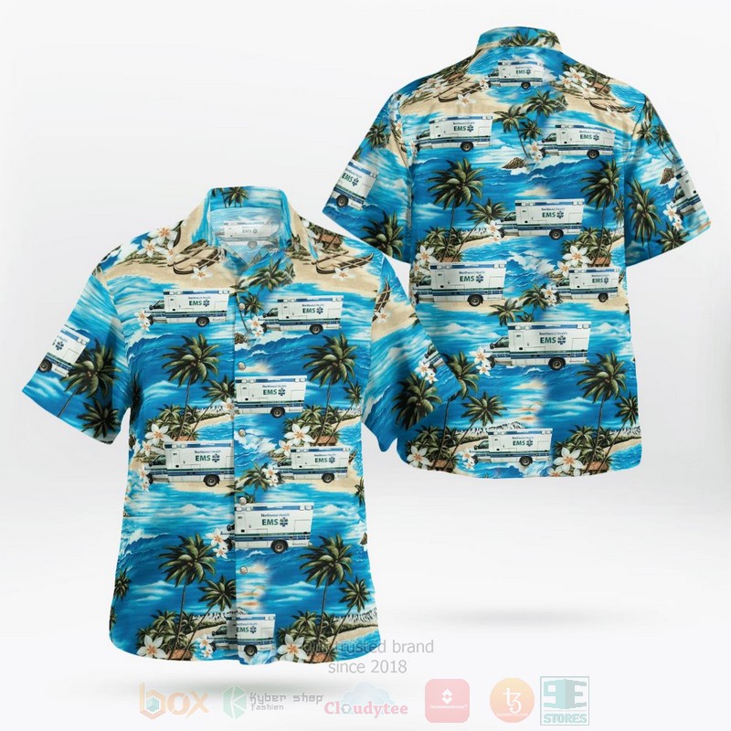 BEST Valparaiso, Indiana, Northwest Health EMS Blue 3D Aloha Shirt word3