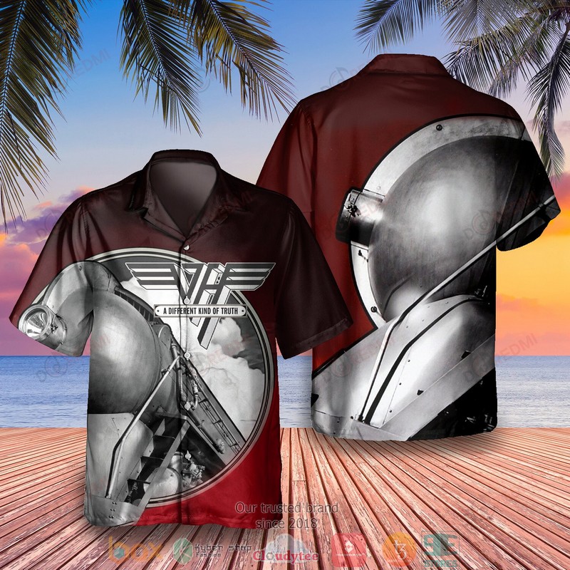 BEST Van Halen Band A Different Kind Of Truth Dark Red Aloha Shirt word3
