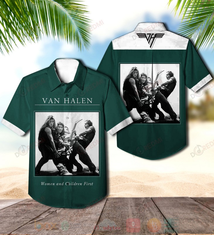 BEST Van Halen Women And Children First Album Green Aloha Hawaiian Shirt