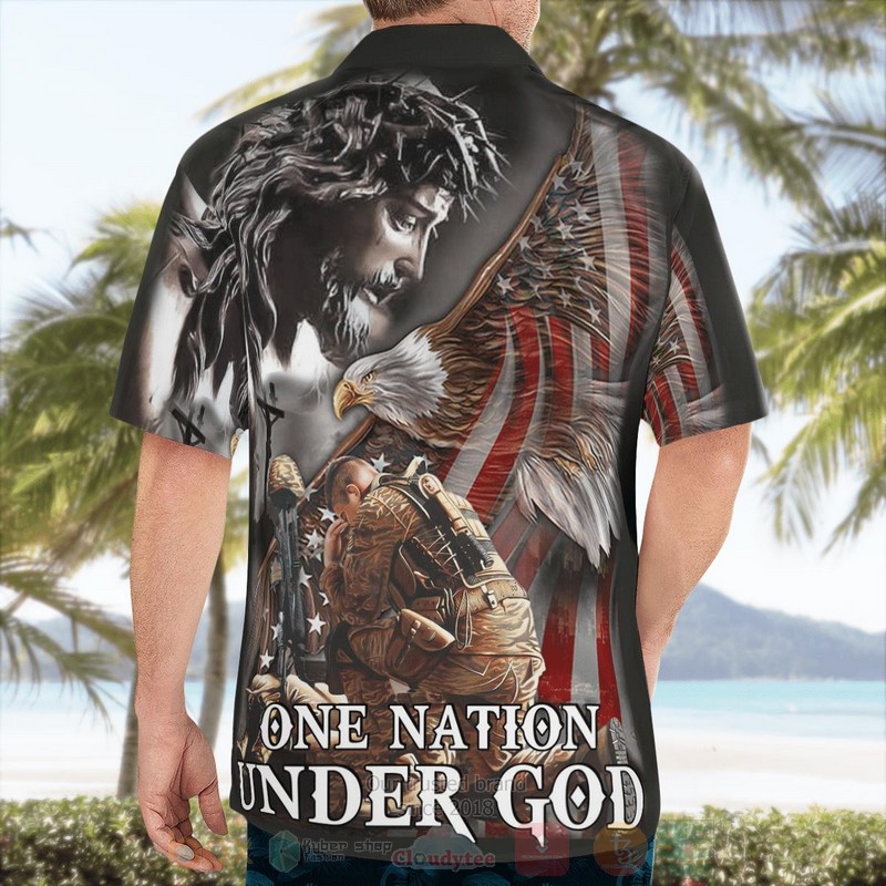BEST Veteran Flag One Nation Under God Eagle American 3D Aloha Shirt word2