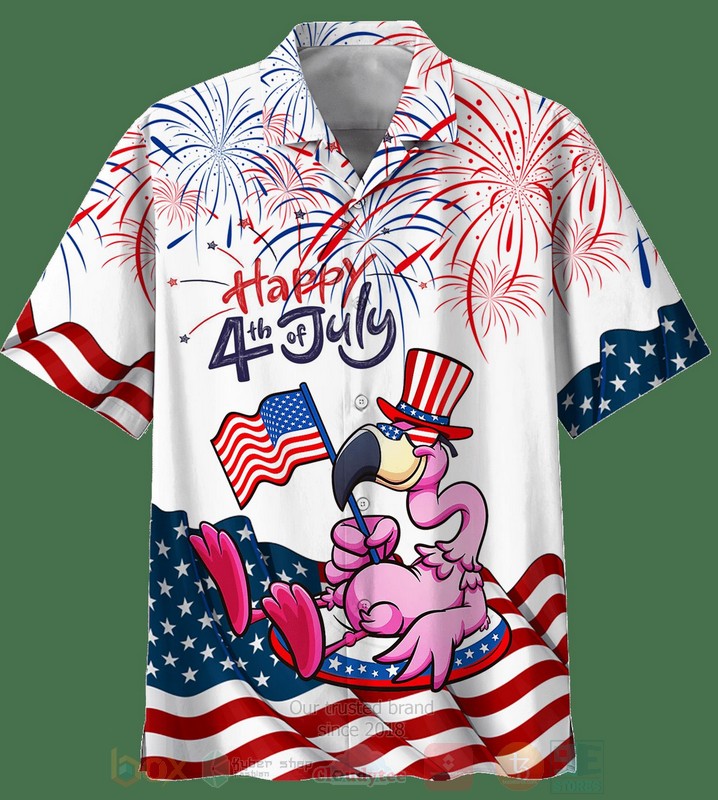 BEST Happy 4th of July Flamingo US Flag Aloha Hawaiian Shirt, Short