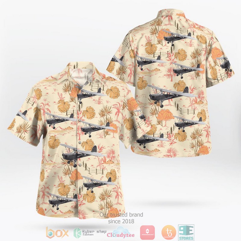 WWII Aeronca L-3B Grasshopper Military Aircraft Palm Leaves Hawaiian Shirt word3