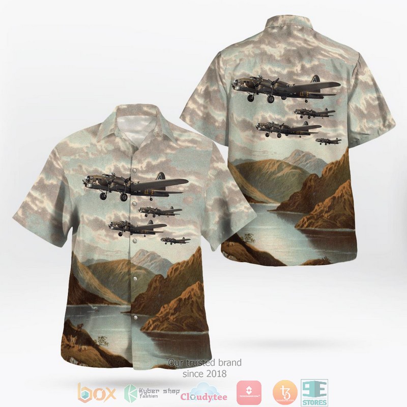 WWII Boeing B-17 Flying Fortress Heavy Bomber Military Aircraft Flying Over Mountain Hawaiian Shirt word3