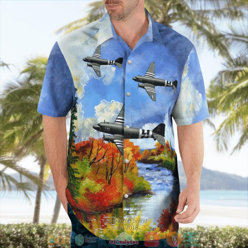 WWII Douglas C-47 Skytrain Military Transport Aircraft Hawaiian Shirt word3