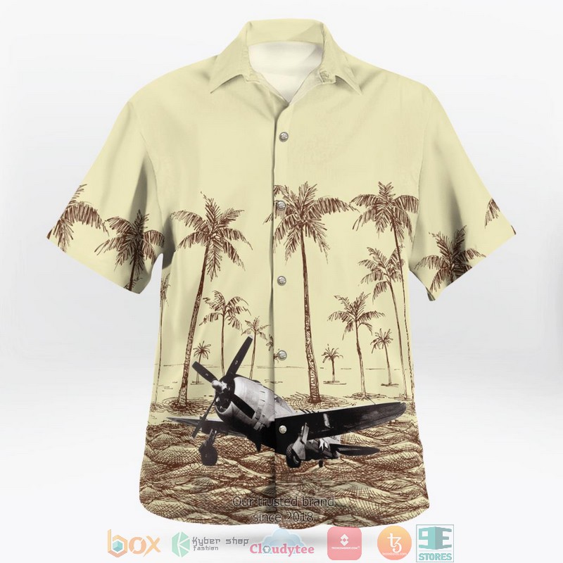 WWII P-47D Razorback Military Aircraft Palm Tree Beach Hawaiian Shirt word2