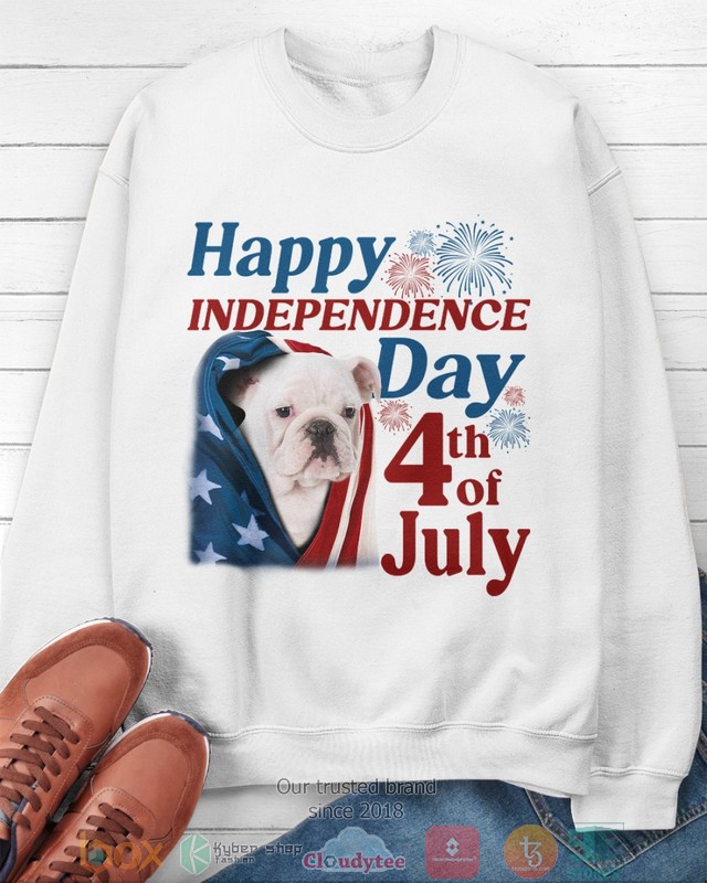 White English Bulldog Happy Independence Day 4th Of July Shirt, Hoodie word1